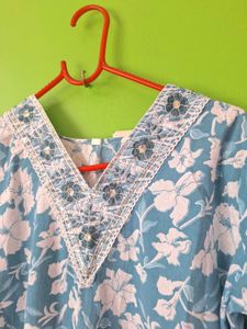 Floral Print Blue Kurta