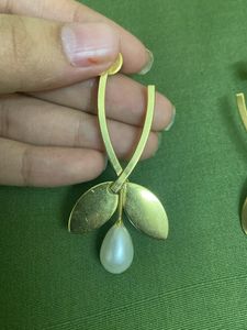 Gold Leaf &amp; Moonstone Drop Earrings