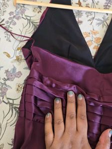 ZARA Halterneck Satin Jumpsuit - Brinjal Color