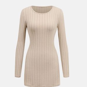 Ribbed Long Sleeve Beige Top