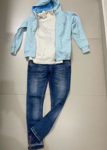 Cute Girls Outfit Set Top, Jeans And Jacket