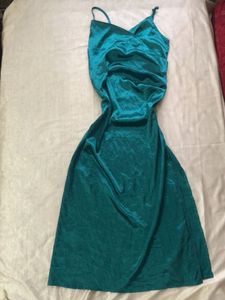 Teal Satin Slip Dress