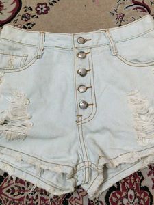 Distressed Denim Button-Down Shorts