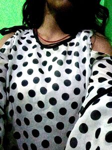 Polka Dot Cold Shoulder Top
