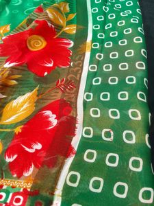 Green Printed Saree With Blouse 🎀🎉