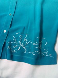 Ombre Embroidered Button-Down Top
