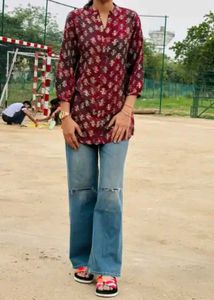 Floral Print Maroon Tunic Top / short kurti