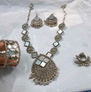 Silver Mirror Jewellery Set ,Ring , Bracelet