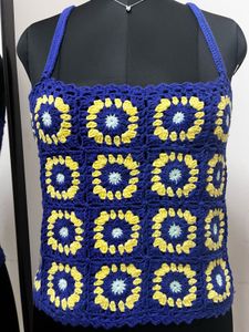 Blue Floral Crochet Top
