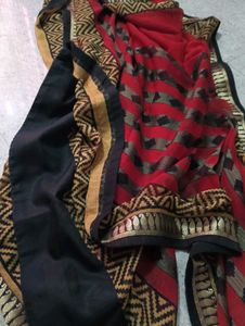 Elegant Red &amp; Black Saree