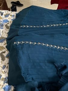 Navy Blue Ethnic Gown, Gold/Pearl Embroidery