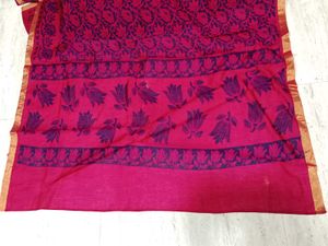 Elegant Rani Pink Floral Printed Cotton Saree