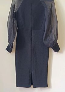 Black Bodycon Dress With Sheer Sleeves