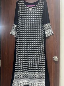 Embroidered Sequined Black & White Kurta