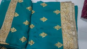 Elegant Teal &amp; Gold Saree
