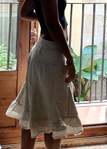 white calf length skirt
