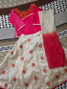 Lehenga Choli In Rani Pink and Cream Colour