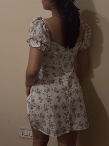 White Floral Puff Sleeve Mini Dress