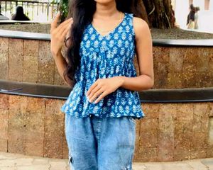 Blue Printed Tank Top