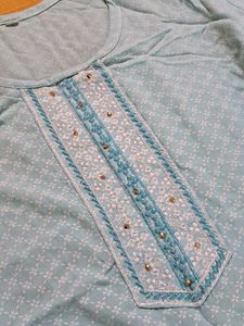 Cotton Light Blue Embroidered Kurta