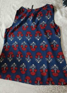 Navy Blue Printed Sleeveless Top