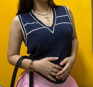 Navy Knit Sleeveless Sweater Vest