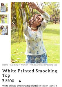 White Smocking Top With Drawstrings- Diwali 🎇🪔 S
