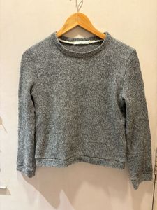 Gray Textured Knit Imported Sweater