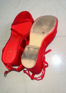 Zara Red Strappy Heels - Size 36