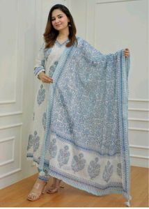 Elegant Blue Printed Kurta Set