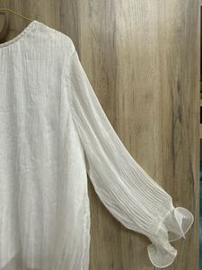 White Pleated Sleeve Top
