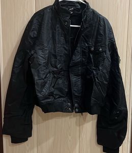 Black Cropped Bomber Jacket