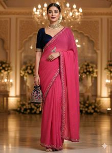 Elegant Pink Embroidered Saree