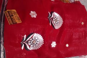 Red Floral Print Saree with Blouse