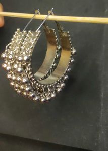 Silver Tone Dangle Hoop Earrings