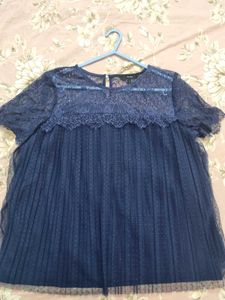 Elegant Navy Blue Lace Top