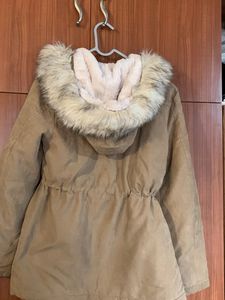Tan Fur Trimmed Winter Parka Jacket