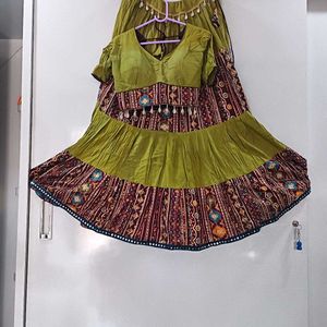 Navratri Green-mahroon Lengha