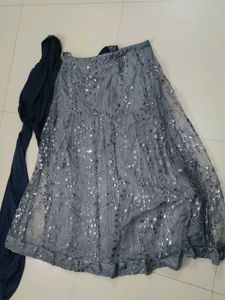 Elegant Blue &amp; Grey Ethnic Gown