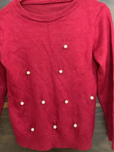 Mroon Pearl Embellished Sweater