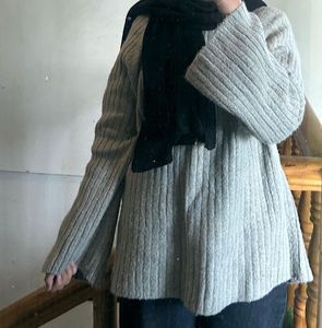 Gray Ribbed Knit Sweater