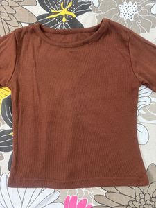 Brown Ribbed T-Shirt