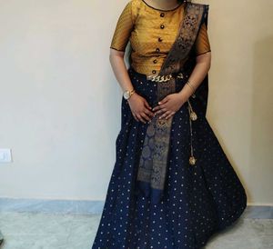 Blue Lahnga ,Dupatta With Yellow Blouseonly one ti