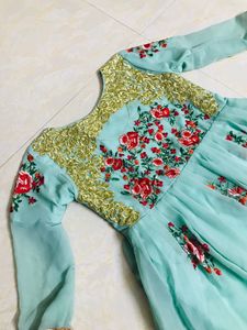 Kids Jacket Green Floral Embroidery Gown Like New