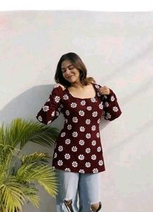 Maroon Floral Print Kurti Top