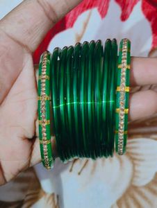 Green Bangles with Rhinestones