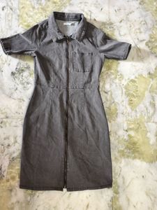 Knee-Length Grey Denim One-Piece By Velleygirl