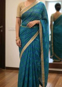 Blue & Green Patterned Saree