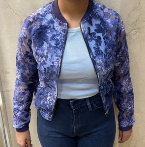 MADAME Floral Cropped Bomber Jacket
