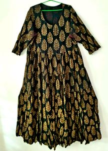 Black Angrakha Printed Cotton Heavy Gown ✨🍂